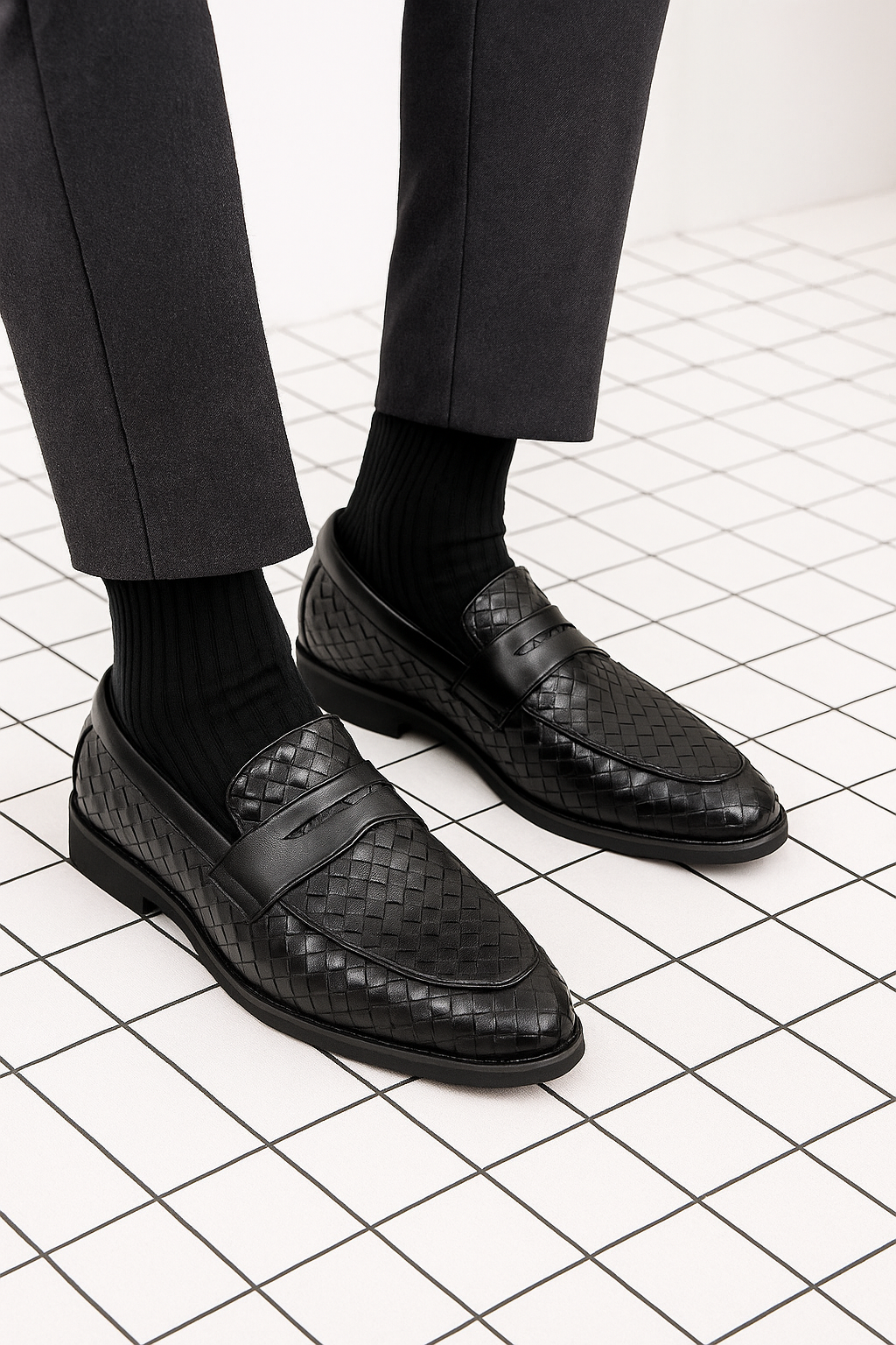 Mocassino da uomo in pelle intrecciata