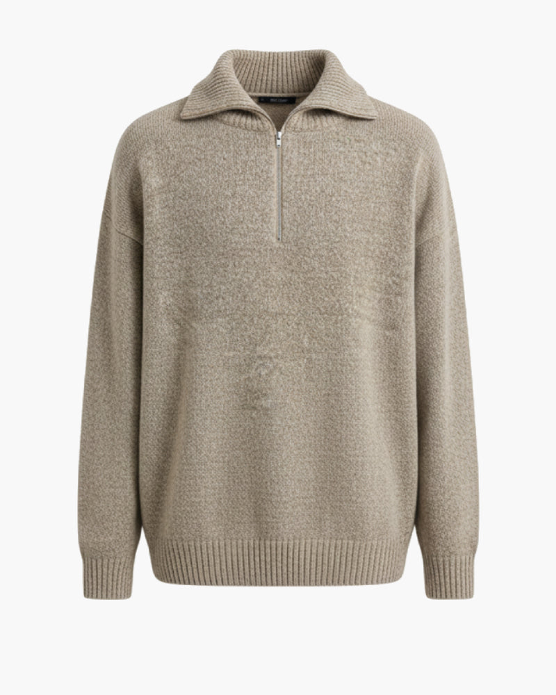 Maglione beige da uomo con colletto con zip