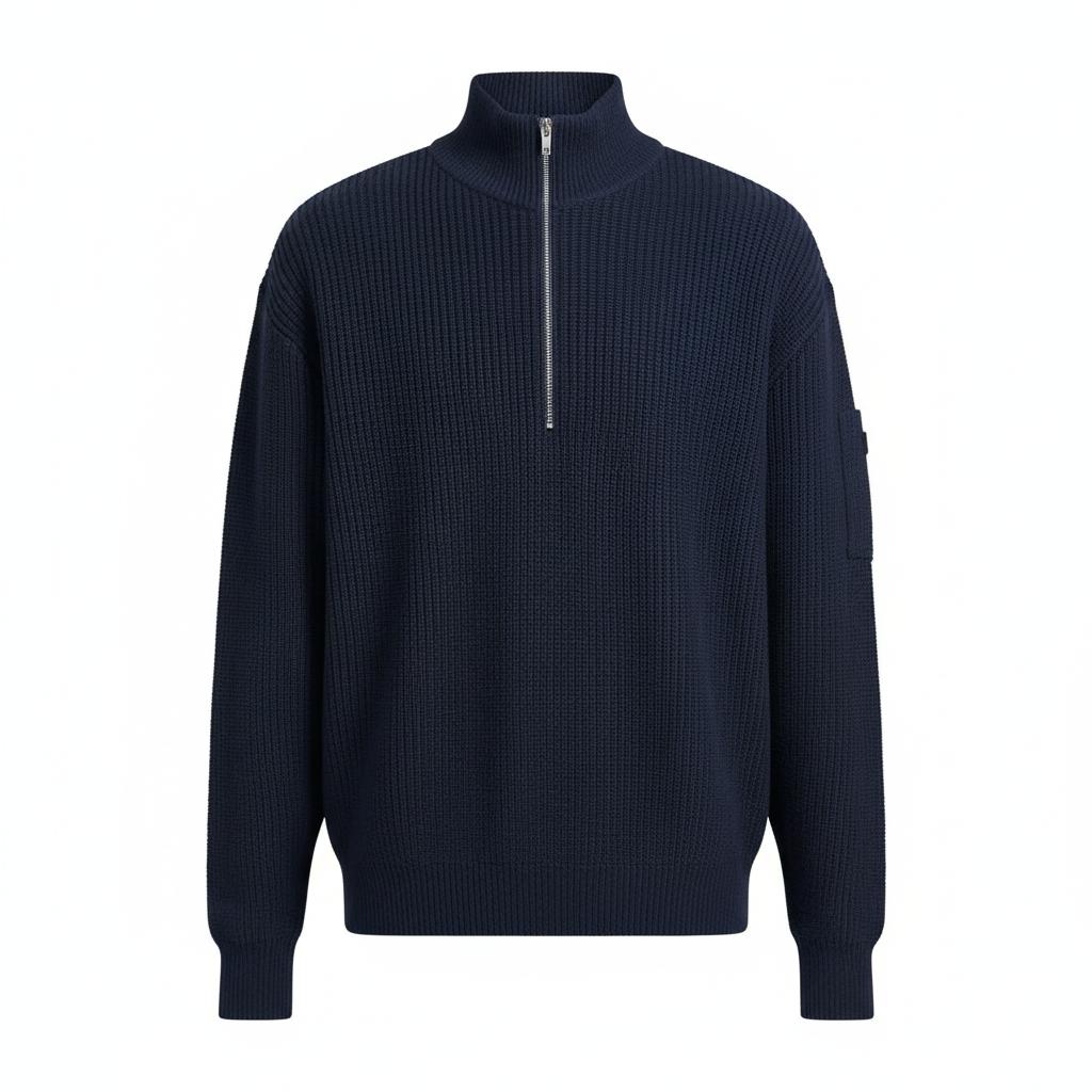 Maglione da uomo con collo con zip blu navy
